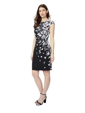 Anne Klein Black and White Floral Sheath Midi Dress For Women